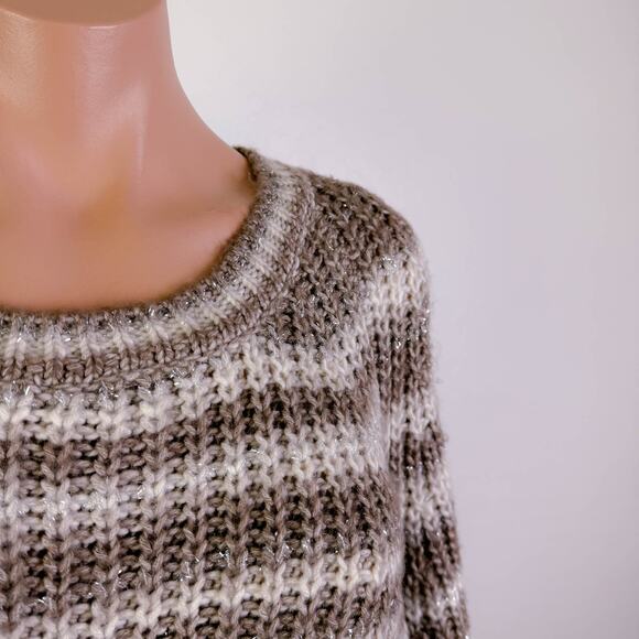 Grandpa Fisherman Chunky Knit Striped Sweater Crew Neck Brown Neutral sz 2X NWT - Picture 4 of 11
